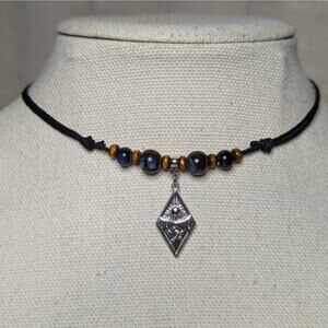 Sun And Moon Mountain Charm Ceramic Beaded Silver or Gold Boho Choker Necklace